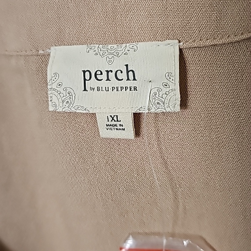 Perch Blu Pepper Summer NWT 1X Khaki Button Front Short Sleeve Casual Dress - Picture 3 of 9